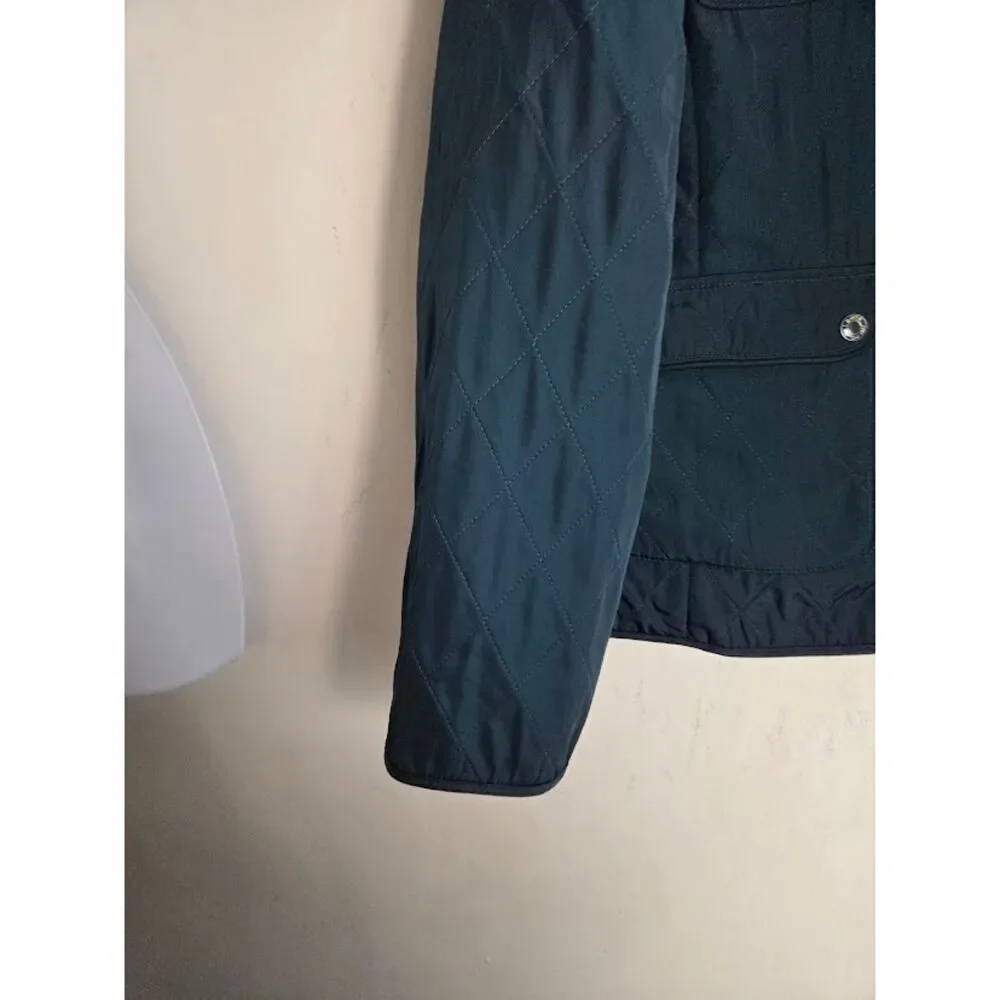 Talbots Blue Green Quilted Multi Pocket Full Zipper Snap Button Jacket size XL